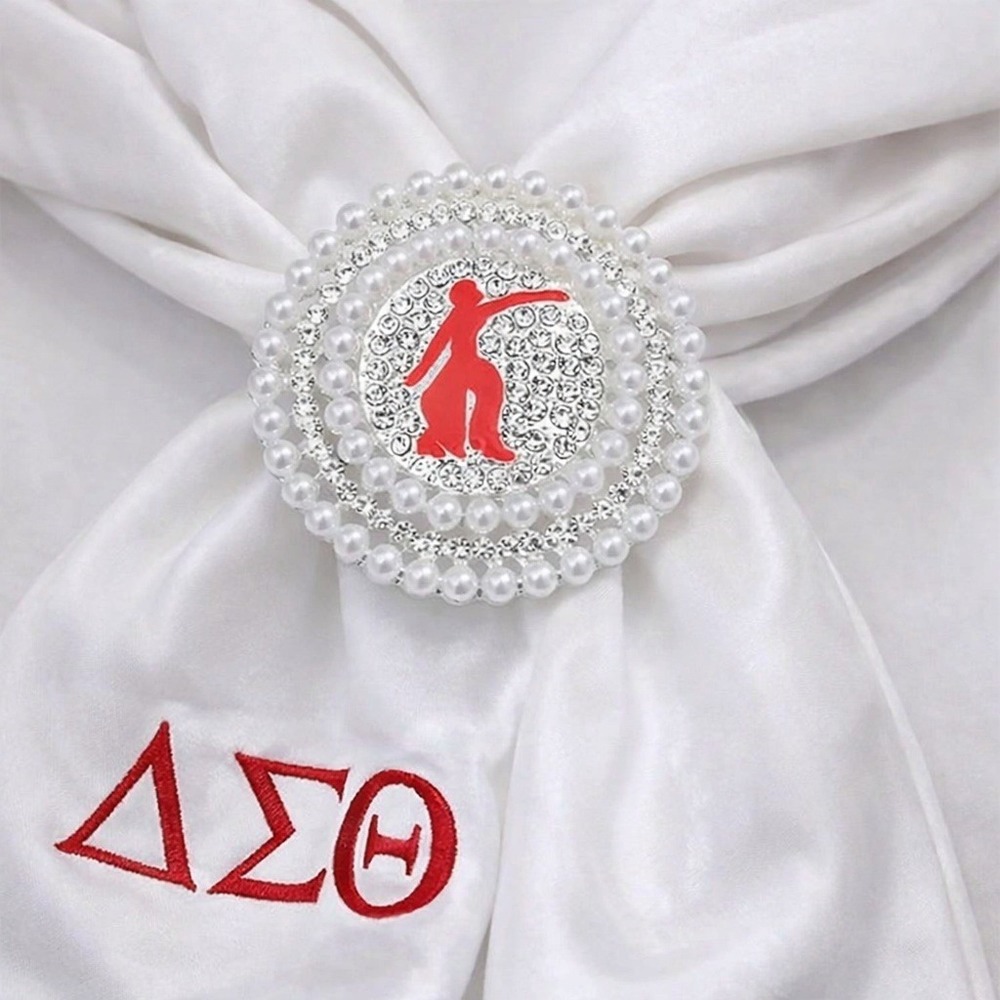 Delta Sigma Theta‎ Brooch Design with Rhinestone and Pearls - Picture 3 of 5